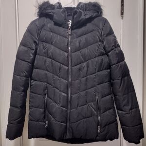 Black Puffer Jacket with Faux Fur Hood